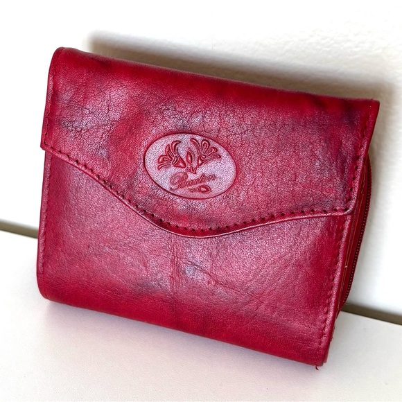 Buxton Heiress French Purse/Wallet RFID 100% Genuine Leather Marbled Red - Picture 1 of 15